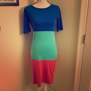 🔥3 for $10 SALE! NWOT Lularoe Julia dress blue green and orange
